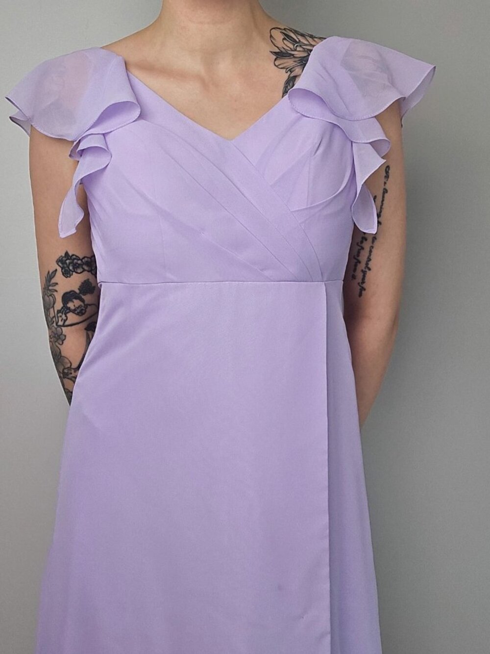 Lavender Ruffle Chiffon A-Line Dress | Size 2 | Prom | Wedding Guest Gown